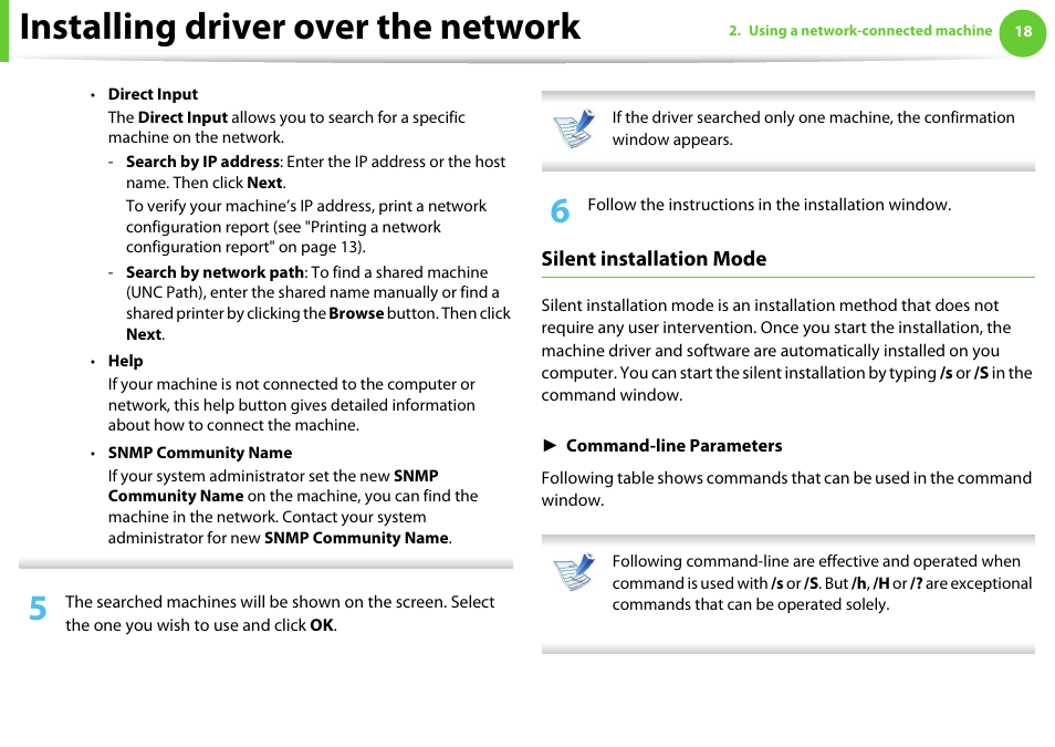 Installing driver over the network, Silent installation mode | Samsung ML-4512ND-XAA User Manual | Page 144 / 272