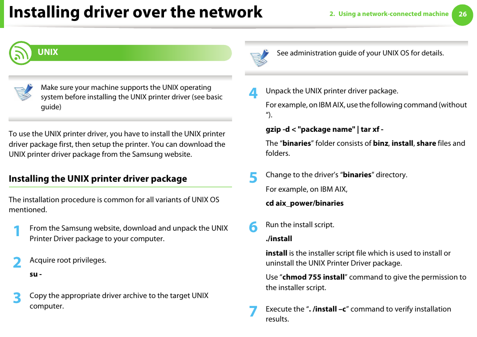 Unix, Installing driver over the network | Samsung ML-4512ND-XAA User Manual | Page 152 / 272