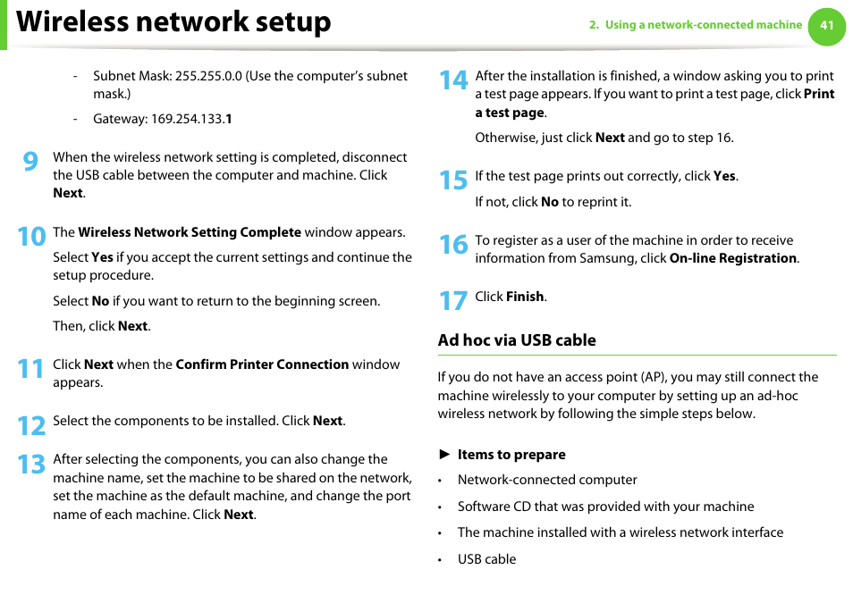 Wireless network setup | Samsung ML-4512ND-XAA User Manual | Page 167 / 272