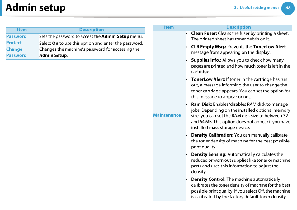 Admin setup | Samsung ML-4512ND-XAA User Manual | Page 194 / 272