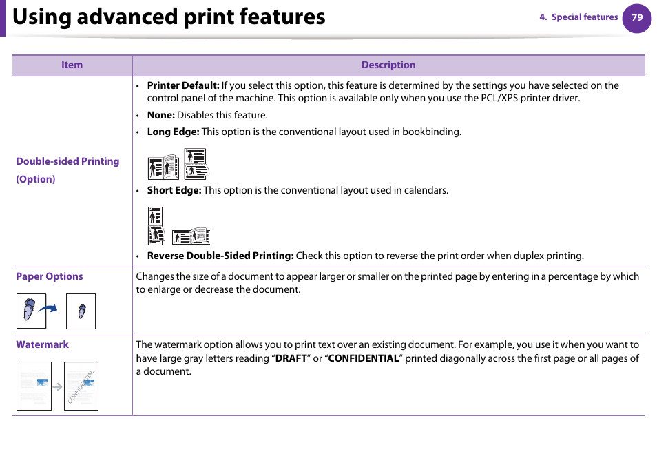 Using advanced print features | Samsung ML-4512ND-XAA User Manual | Page 205 / 272