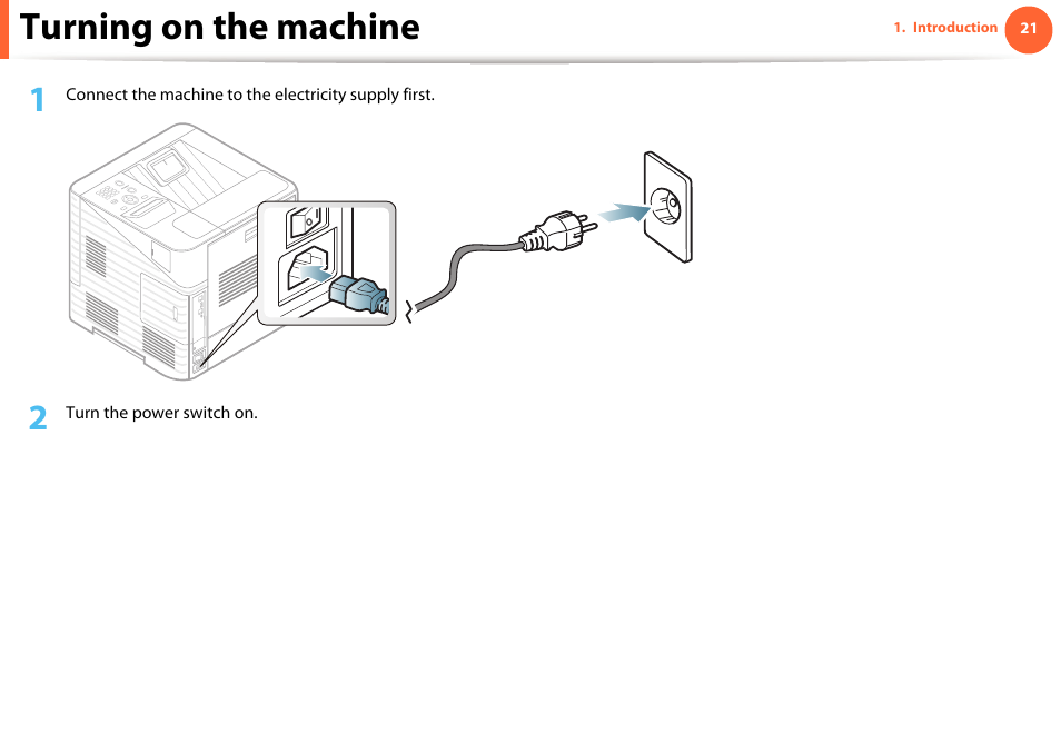 Turning on the machine | Samsung ML-4512ND-XAA User Manual | Page 21 / 272