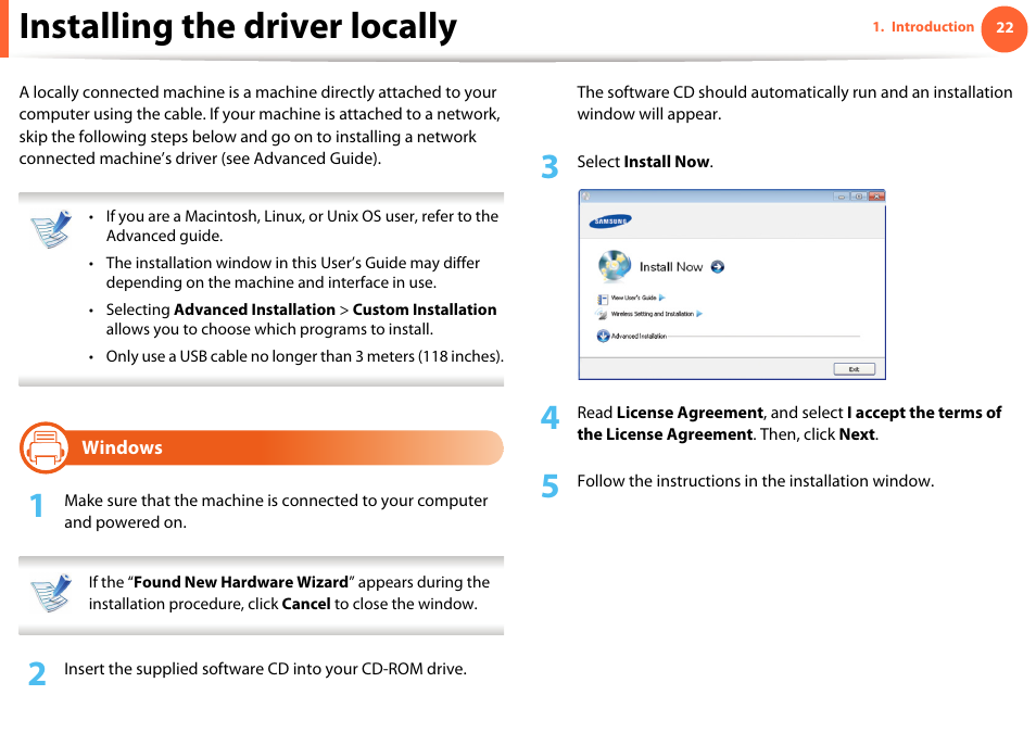 Installing the driver locally, Windows, It again (see "installing the | Samsung ML-4512ND-XAA User Manual | Page 22 / 272