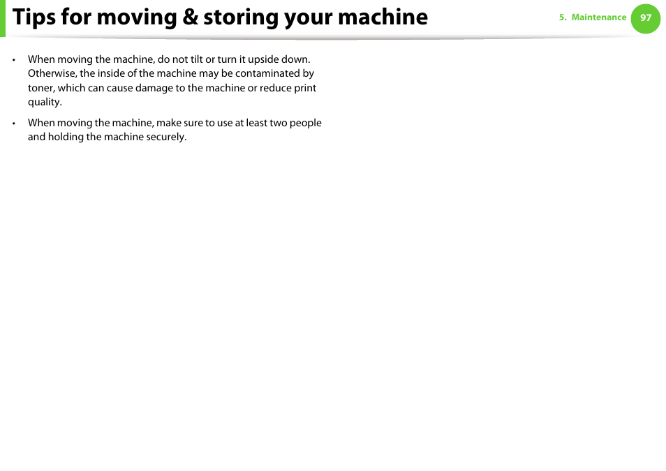 Tips for moving & storing your machine | Samsung ML-4512ND-XAA User Manual | Page 223 / 272