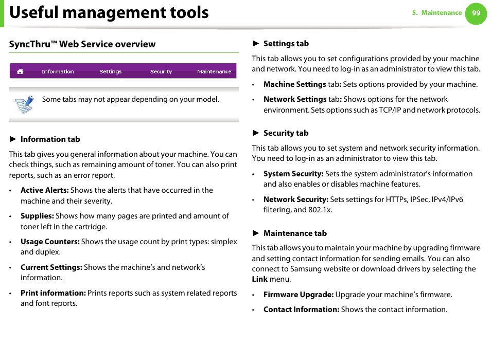 Useful management tools, Syncthru™ web service overview | Samsung ML-4512ND-XAA User Manual | Page 225 / 272