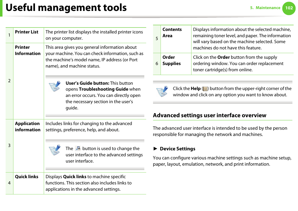 Useful management tools, Advanced settings user interface overview | Samsung ML-4512ND-XAA User Manual | Page 228 / 272