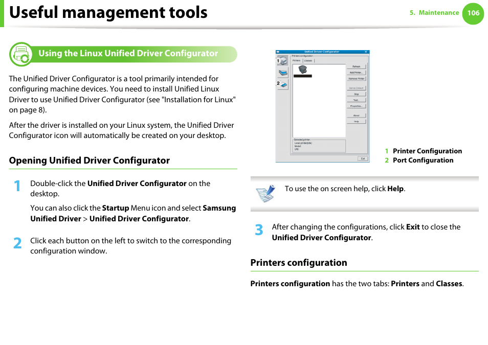 Using the linux unified driver configurator, Useful management tools | Samsung ML-4512ND-XAA User Manual | Page 232 / 272