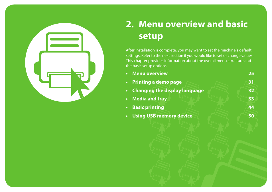 Menu overview and basic setup | Samsung ML-4512ND-XAA User Manual | Page 24 / 272