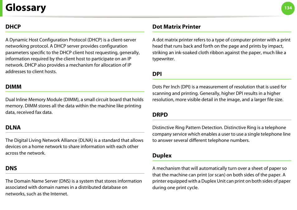 Glossary | Samsung ML-4512ND-XAA User Manual | Page 260 / 272