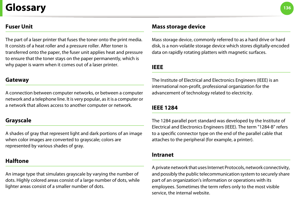 Glossary | Samsung ML-4512ND-XAA User Manual | Page 262 / 272