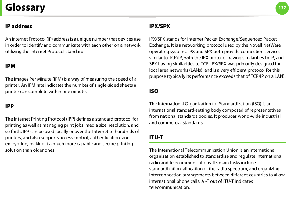 Glossary | Samsung ML-4512ND-XAA User Manual | Page 263 / 272