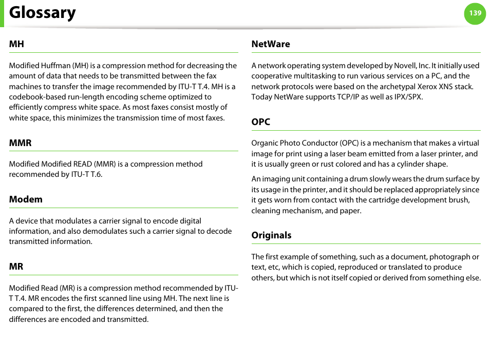 Glossary | Samsung ML-4512ND-XAA User Manual | Page 265 / 272