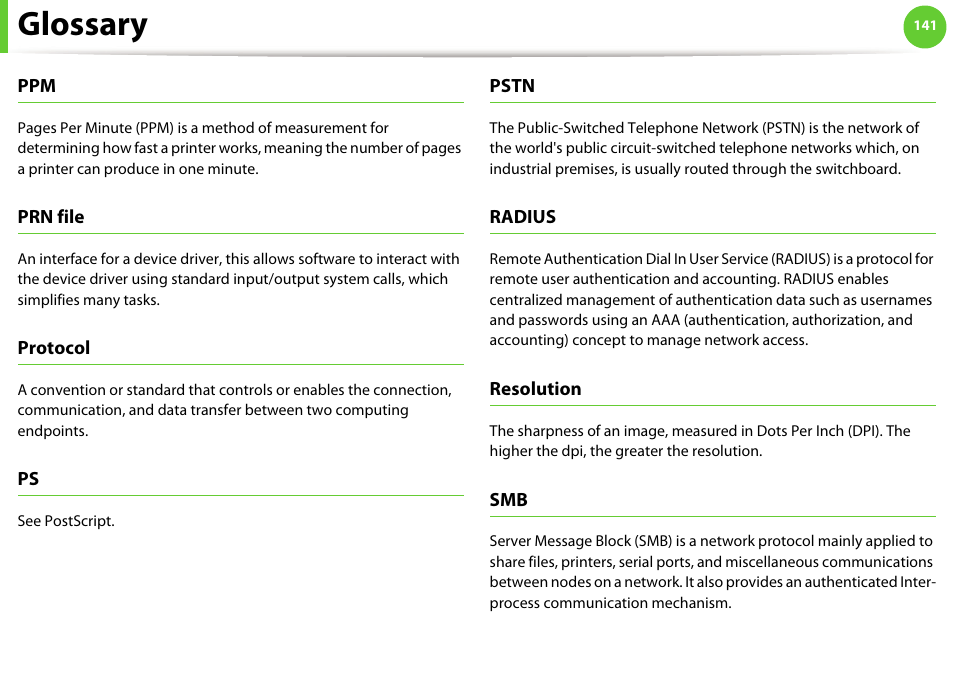 Glossary | Samsung ML-4512ND-XAA User Manual | Page 267 / 272