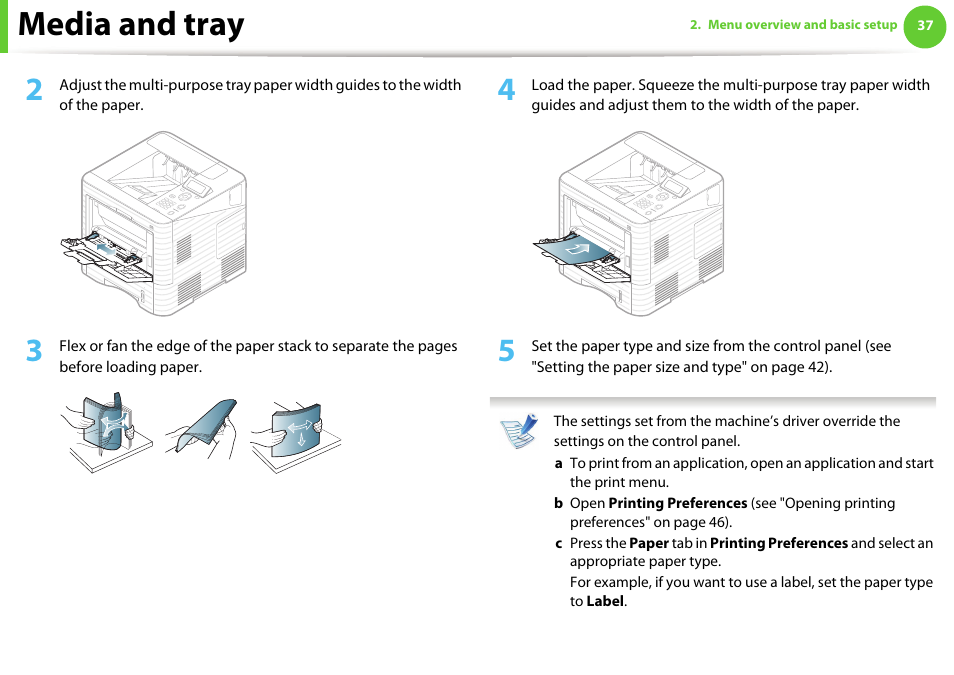 Media and tray | Samsung ML-4512ND-XAA User Manual | Page 37 / 272