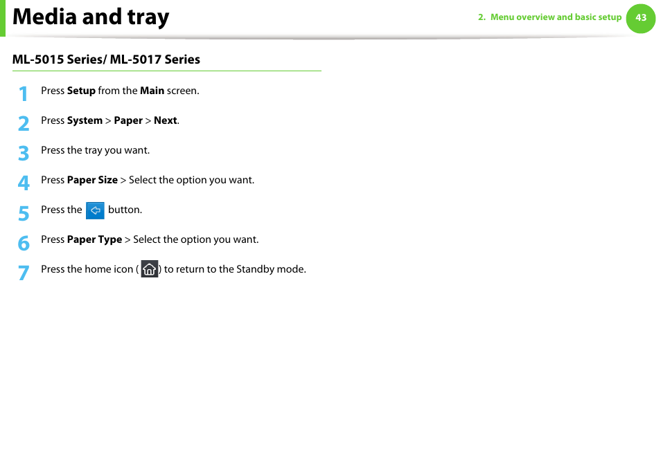 Media and tray | Samsung ML-4512ND-XAA User Manual | Page 43 / 272