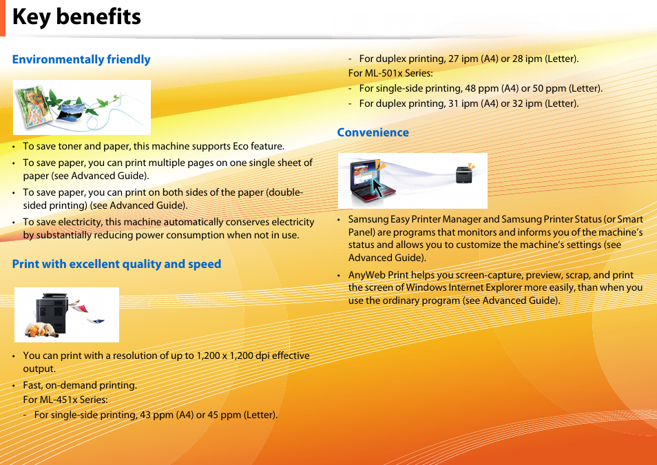 Key benefits | Samsung ML-4512ND-XAA User Manual | Page 5 / 272