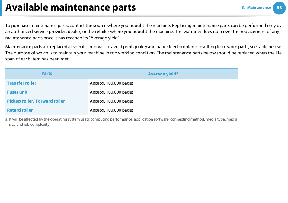 Available maintenance parts | Samsung ML-4512ND-XAA User Manual | Page 58 / 272