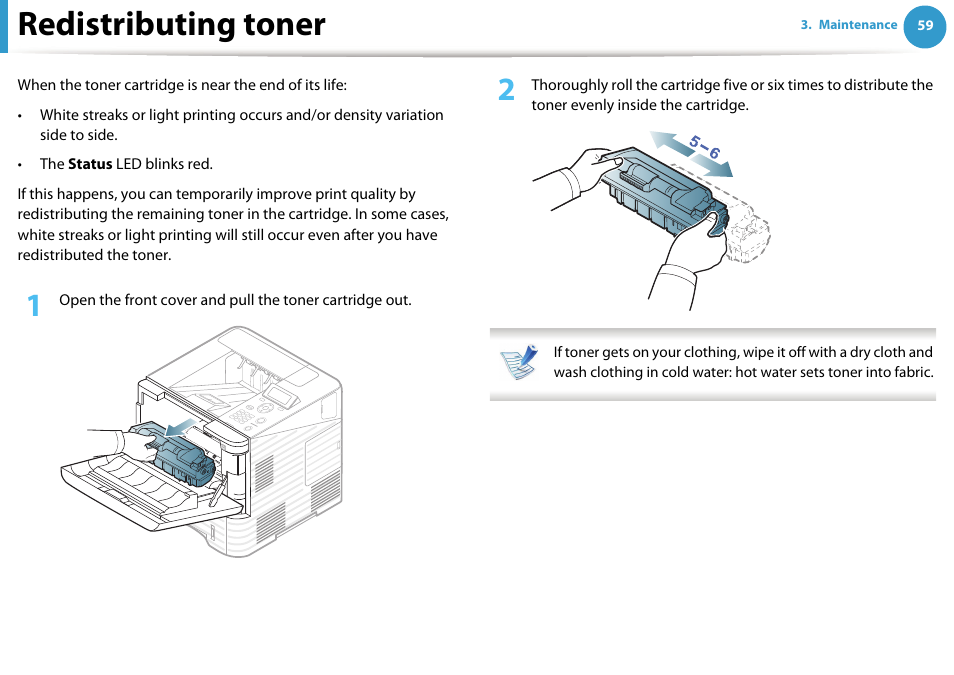 Redistributing toner | Samsung ML-4512ND-XAA User Manual | Page 59 / 272