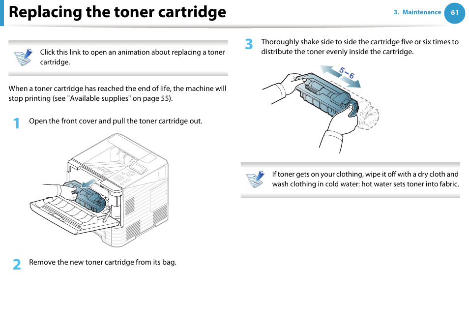 Replacing the toner cartridge | Samsung ML-4512ND-XAA User Manual | Page 61 / 272