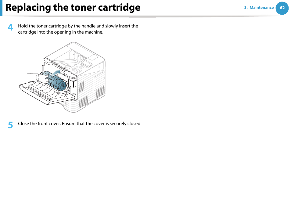 Replacing the toner cartridge | Samsung ML-4512ND-XAA User Manual | Page 62 / 272