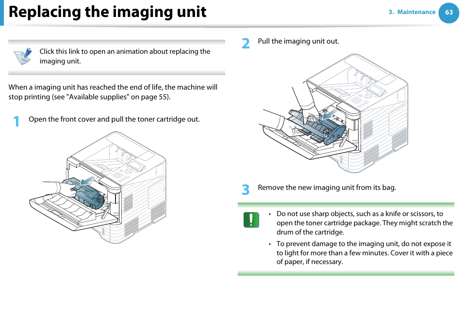 Replacing the imaging unit | Samsung ML-4512ND-XAA User Manual | Page 63 / 272