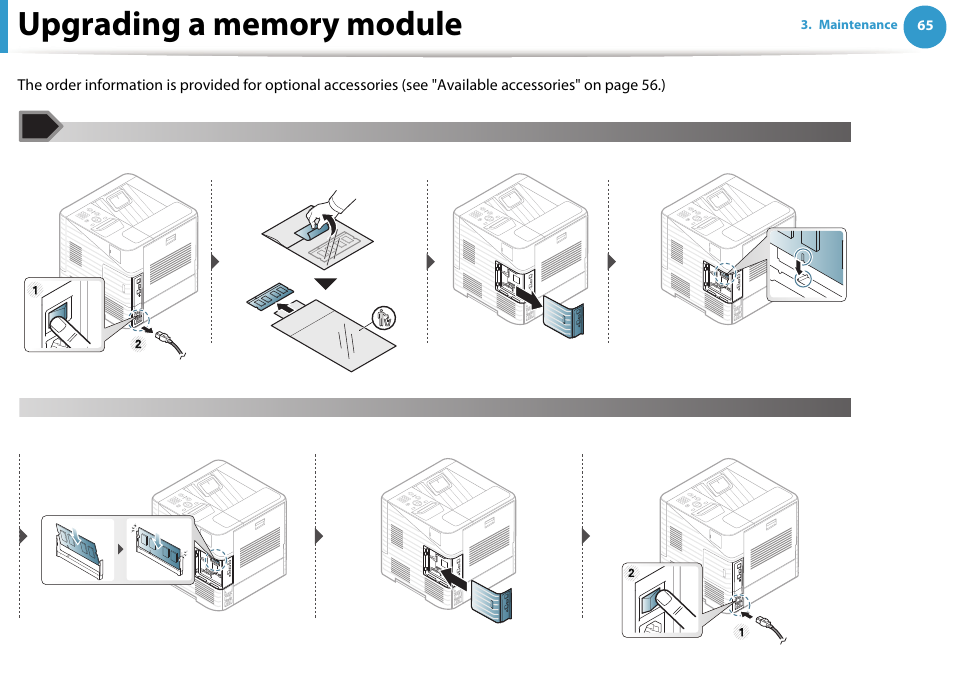 Upgrading a memory module | Samsung ML-4512ND-XAA User Manual | Page 65 / 272