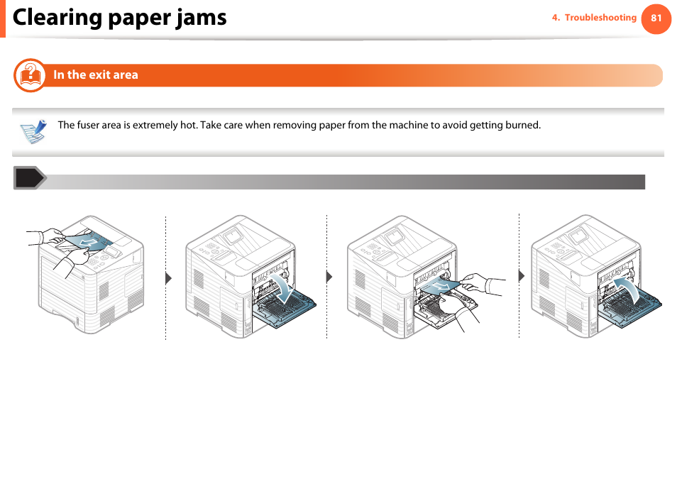 In the exit area, Clearing paper jams | Samsung ML-4512ND-XAA User Manual | Page 81 / 272