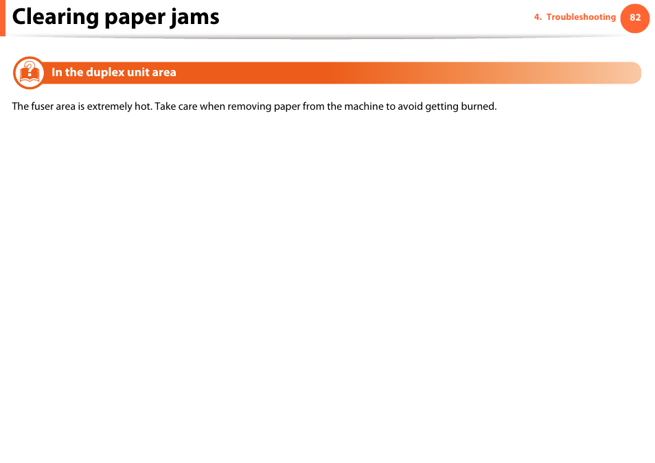 In the duplex unit area, Clearing paper jams | Samsung ML-4512ND-XAA User Manual | Page 82 / 272