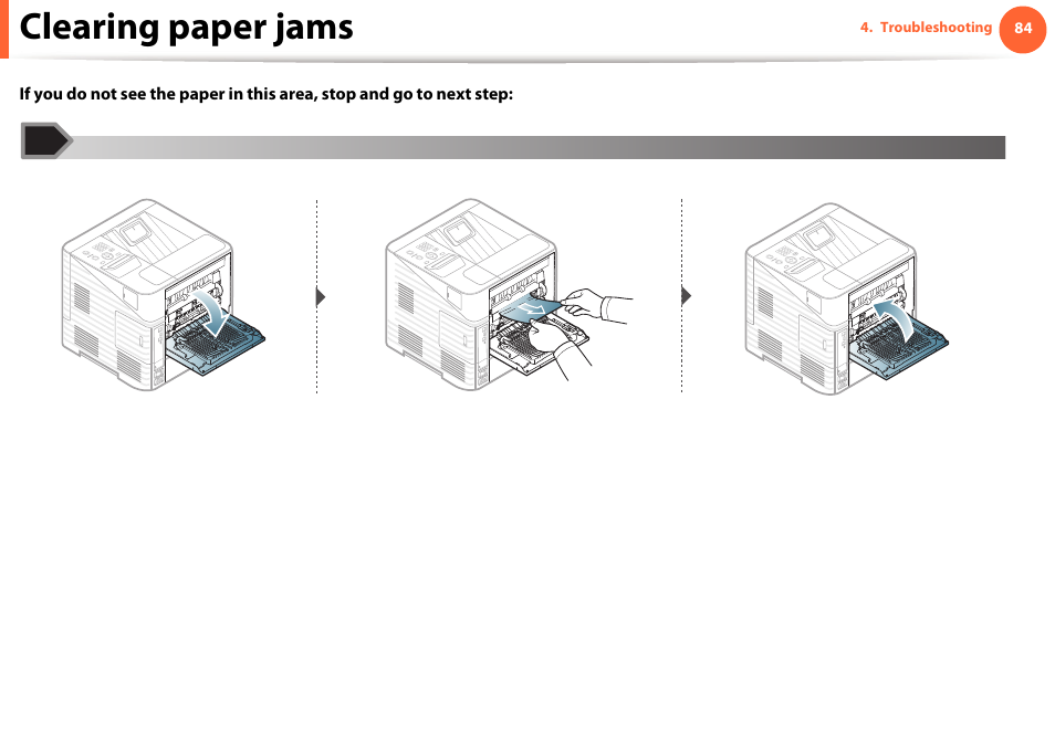 Clearing paper jams | Samsung ML-4512ND-XAA User Manual | Page 84 / 272