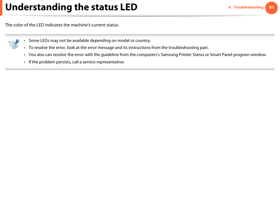 Understanding the status led | Samsung ML-4512ND-XAA User Manual | Page 91 / 272