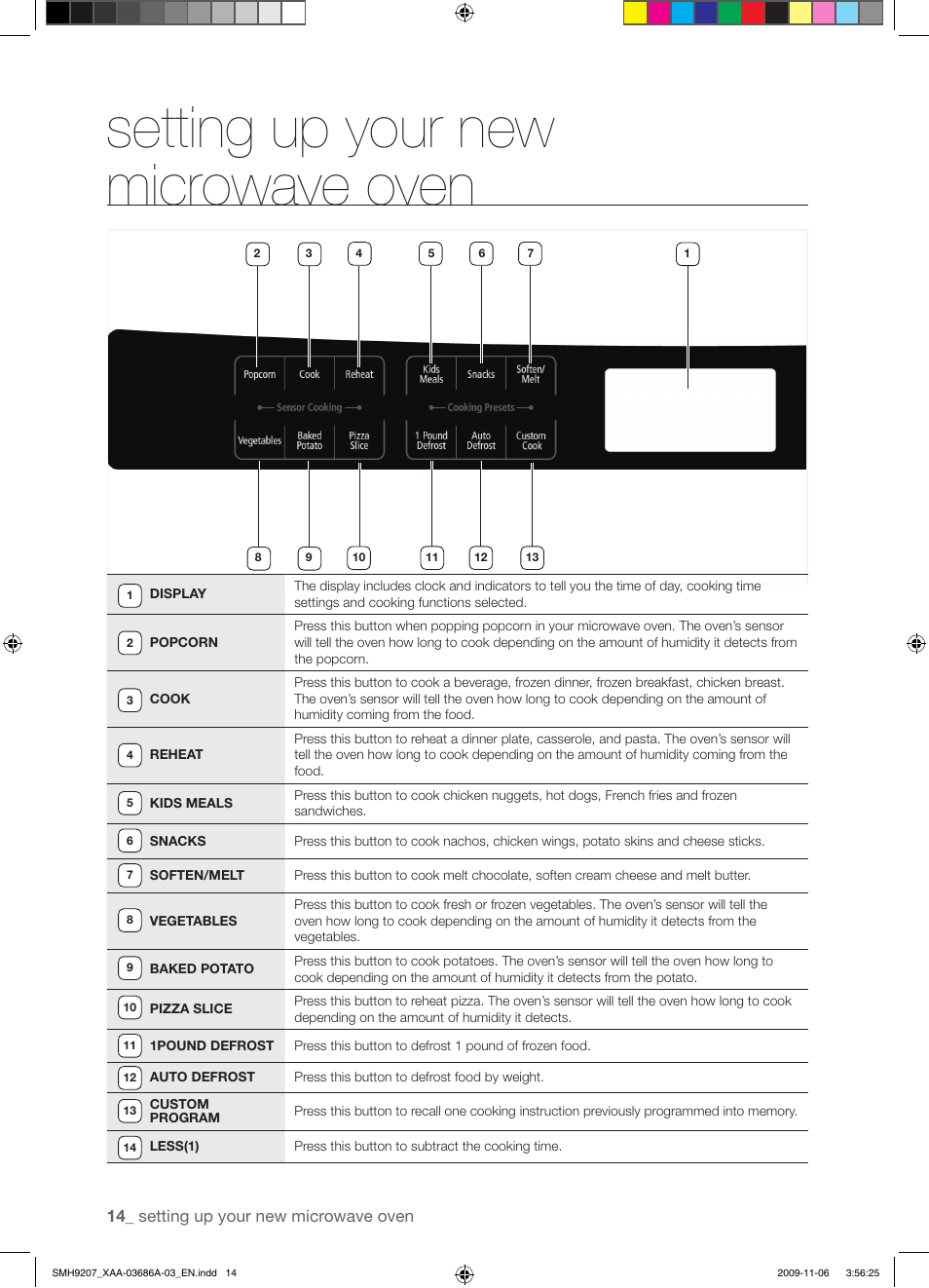 Setting up your new microwave oven, 14_ setting up your new microwave oven | Samsung SMH9207ST-XAA User Manual | Page 14 / 48