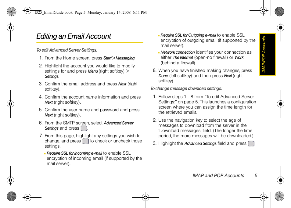 Editing an email account | Samsung SPH-I325DLASPR User Manual | Page 8 / 13