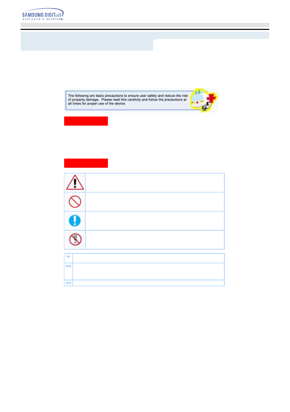Safety precaution | Samsung SH-R522C-BEWN User Manual | Page 3 / 24