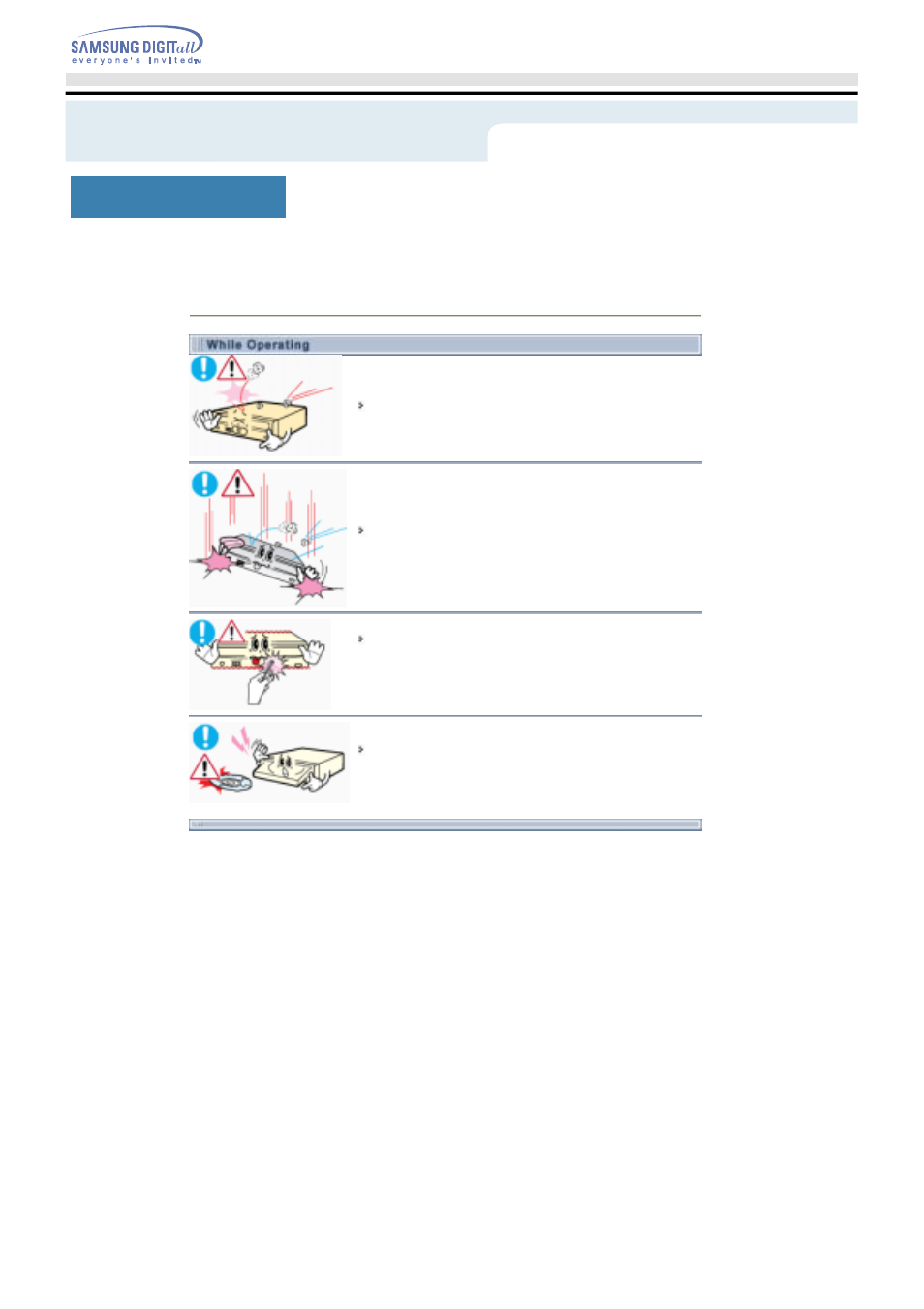 Other while operating, Safety precaution | Samsung SH-R522C-BEWN User Manual | Page 5 / 24