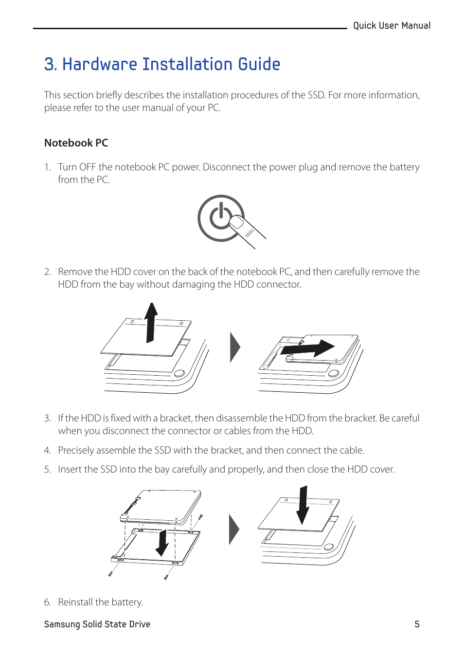 Hardware installation guide, Notebook pc | Samsung MZ-5PA064-US User Manual | Page 5 / 14