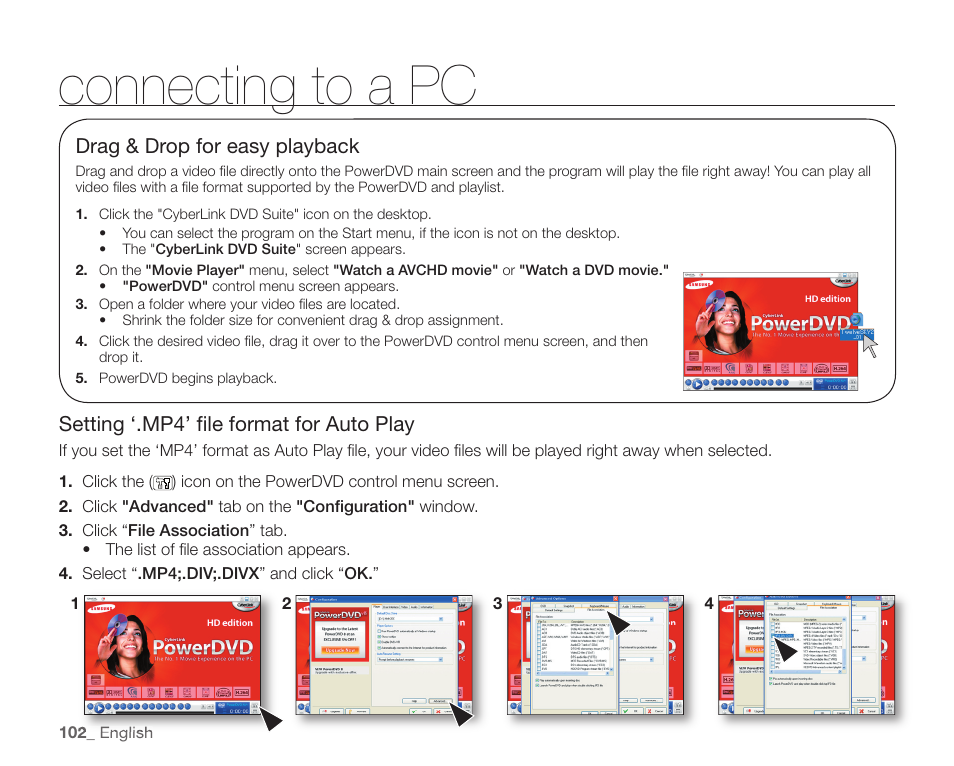 Connecting to a pc | Samsung SC-HMX20C-XAA User Manual | Page 114 / 135