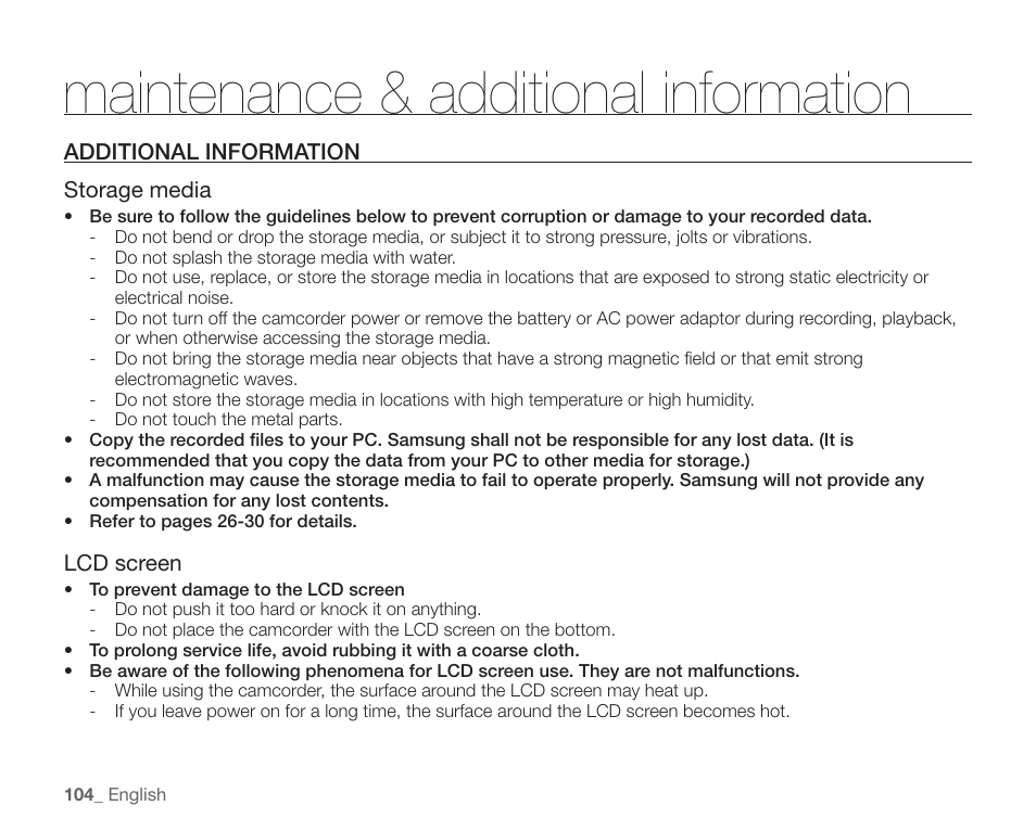 Additional information, Maintenance & additional information | Samsung SC-HMX20C-XAA User Manual | Page 116 / 135