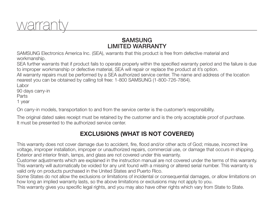 Warranty | Samsung SC-HMX20C-XAA User Manual | Page 134 / 135