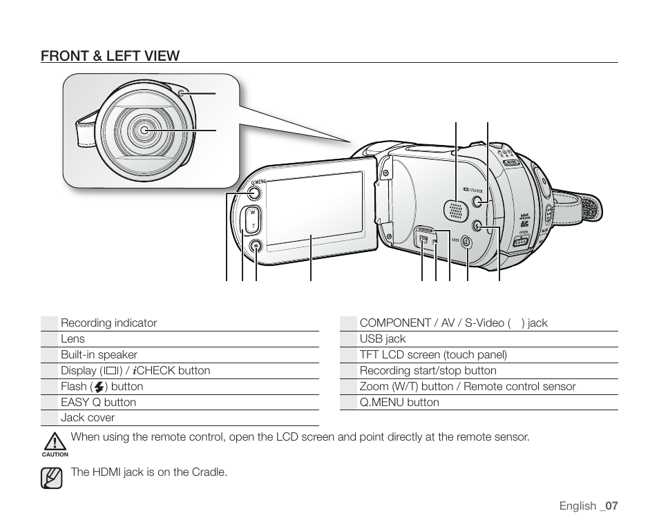 Front & left view | Samsung SC-HMX20C-XAA User Manual | Page 19 / 135