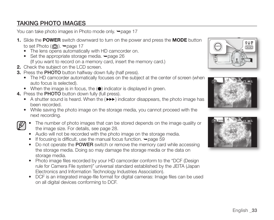 Taking photo images | Samsung SC-HMX20C-XAA User Manual | Page 45 / 135