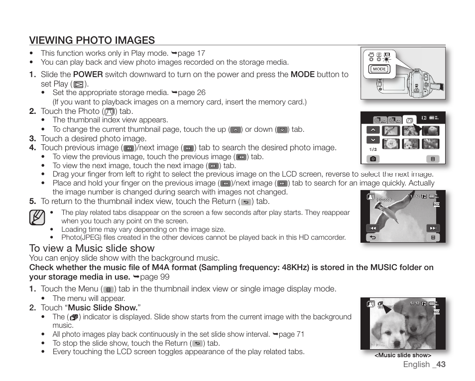 Viewing photo images | Samsung SC-HMX20C-XAA User Manual | Page 55 / 135