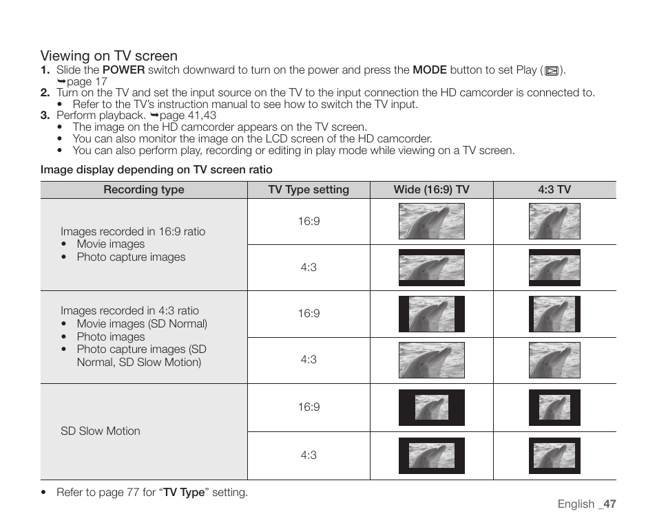 Viewing on tv screen | Samsung SC-HMX20C-XAA User Manual | Page 59 / 135