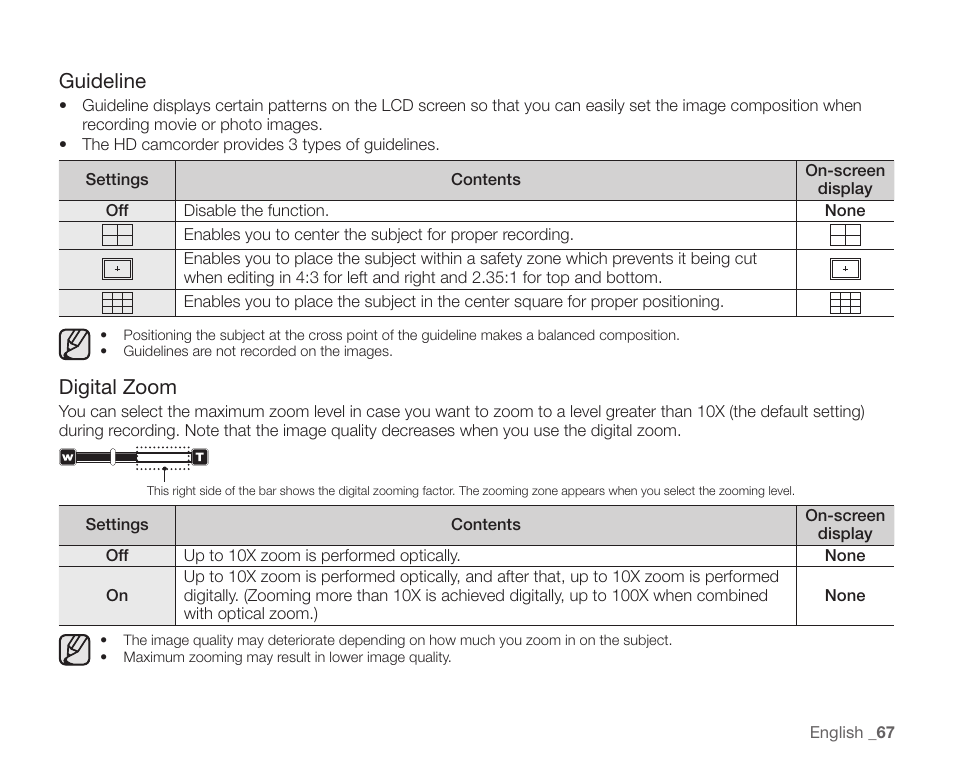 Guideline, Digital zoom | Samsung SC-HMX20C-XAA User Manual | Page 79 / 135