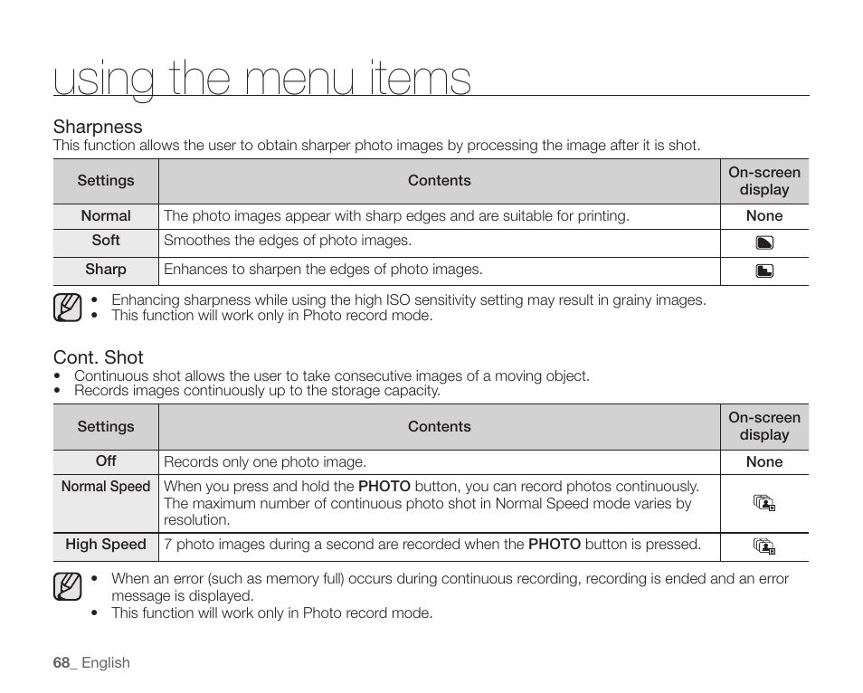 Using the menu items | Samsung SC-HMX20C-XAA User Manual | Page 80 / 135