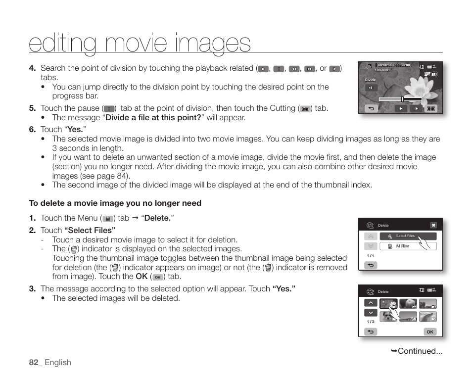 Editing movie images | Samsung SC-HMX20C-XAA User Manual | Page 94 / 135