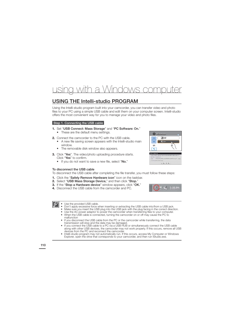 Using the intelli-studio program, Using with a windows computer | Samsung HMX-H203BN-XAA User Manual | Page 122 / 145