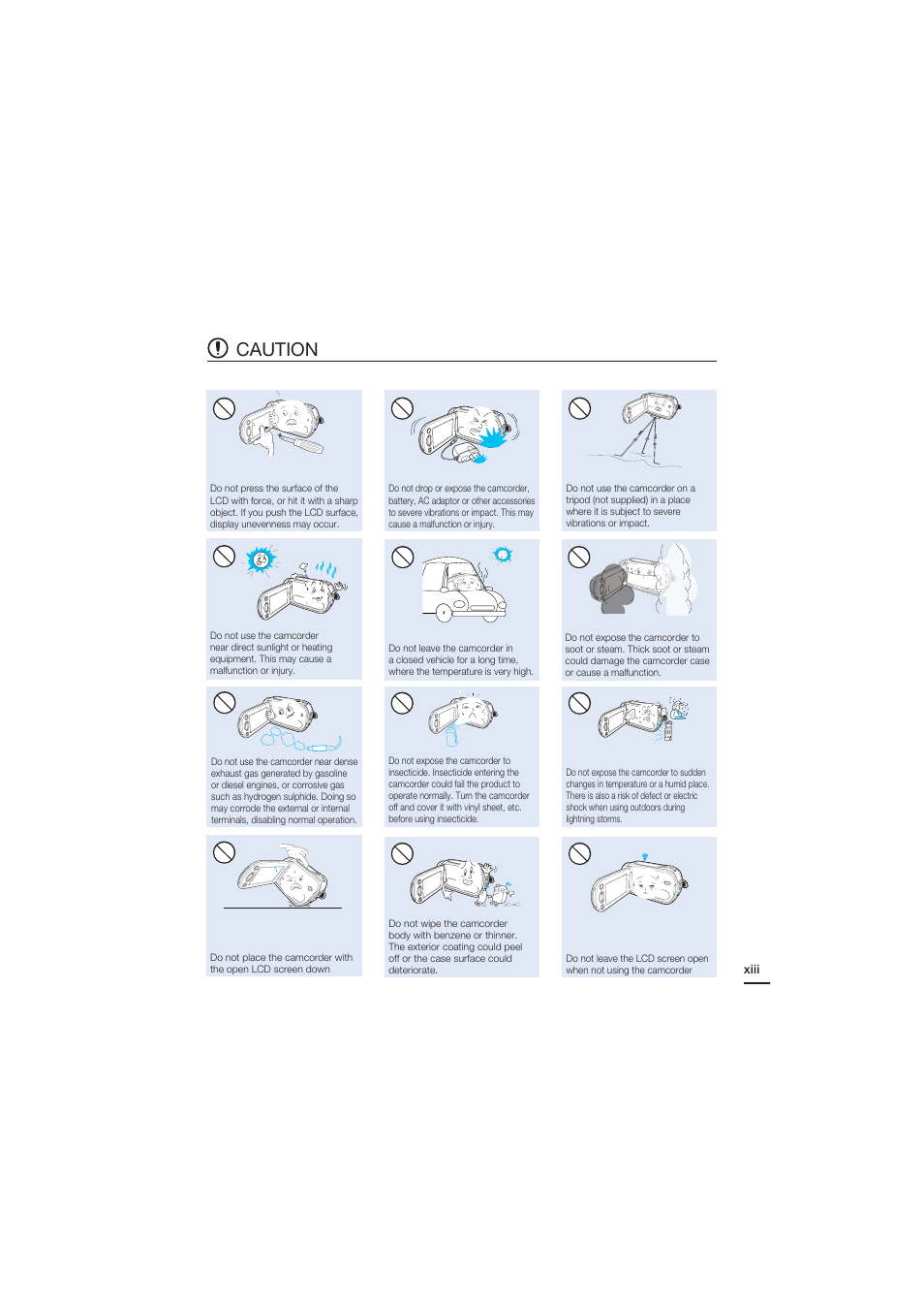 Caution | Samsung HMX-H203BN-XAA User Manual | Page 13 / 145