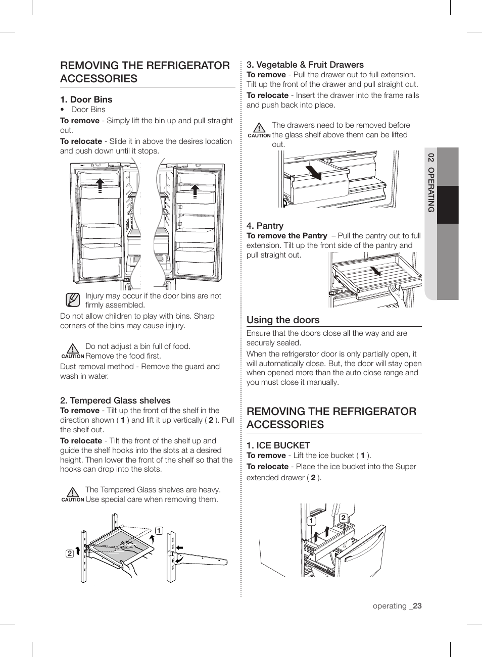 Removing the refrigerator accessories, Using the doors | Samsung RF220NCTASP-AA User Manual | Page 23 / 96