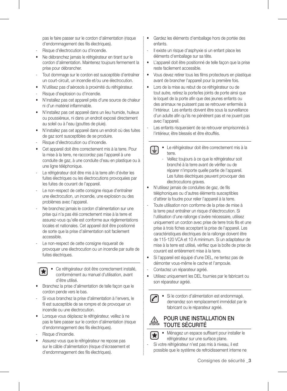 Pour une installation en toute sécurité | Samsung RF220NCTASP-AA User Manual | Page 67 / 96