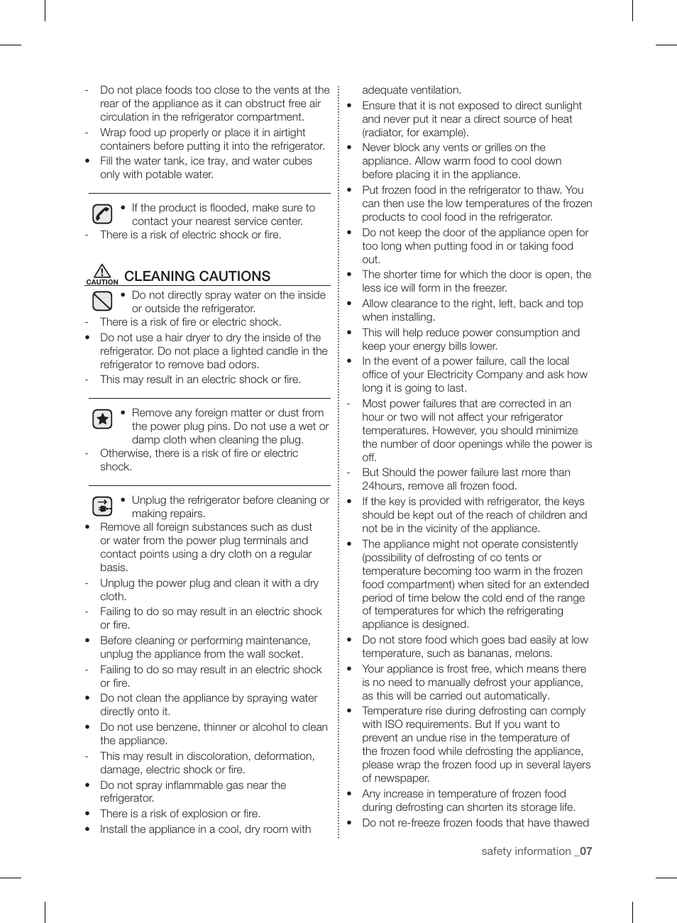 Cleaning cautions | Samsung RF220NCTASP-AA User Manual | Page 7 / 96